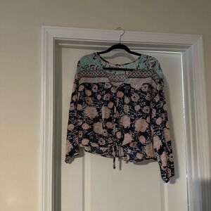 True Craft Navy and Peach Floral Blouse